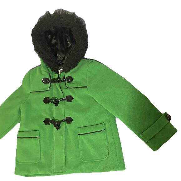 KC Collections Little Girls Green Pea Coat, Back to School Classic Large 4T - Picture 2 of 16